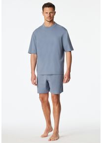 Shorty Schiesser "Modern Nightwear", Herren, Gr. 56, 808, blau, Single Jersey, Obermaterial: 73% Baumwolle, 27% Polyester, bequem kurz, Rundhals, Homewear-Sets Shorty, mit Rundhalsausschnitt und kurzem Arm, leichter Oversize-Fit