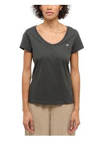 Kurzarmshirt Mustang "Damen Style Beverly", Damen, Gr. XL, schwarz, Jersey, 100% Baumwolle, V-Ausschnitt, Shirts Kurzarmshirt