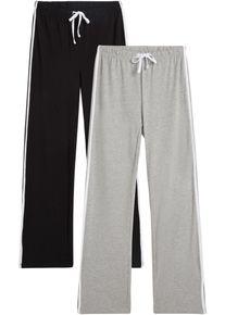 Jerseyhose bonprix, Damen, Gr. 44/46 (L), N-Gr, schwarz (schwarz, hellgrau meliert), Jersey, Obermaterial: 86% Baumwolle, 9% Viskose, 5% Elasthan, kontrastfarbene Details, meliert, unifarben, straight fit lang, Hosen Jerseyhose, Gummizugbund mit Bindeband, kontrastfarbiger Seitenstreifen