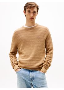 Rundhalspullover Tommy Hilfiger "STRIPE STRUCTURE", Herren, Gr. L, beige (safari canvas), Strick, Obermaterial: 100% Baumwolle, regular fit, Rundhals, Rippb&uuml;ndchen, Pullover Rundhalspullover, regular fit, leicht &uuml;berschnittene Schultern