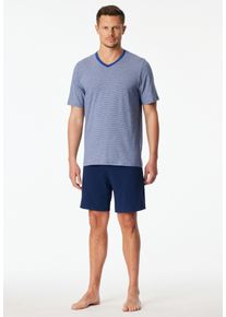 Shorty Schiesser "95/5 Nightwear", Herren, Gr. 48, 819, blau, Single Jersey, Obermaterial: 95% Baumwolle, 5% Elasthan, bequem kurz, V-Ausschnitt, Homewear-Sets Shorty, mit V-Ausschnitt, Kurzarm, in weicher Single-Jersey Qualit&auml;t
