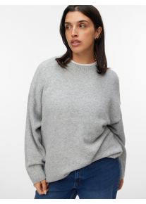 Strickpullover Vero Moda CURVE "VMCBOOM LS O-NECK PULLOVER GA NOOS CUR", Damen, Gr. M, grau (light grau melange), Strick, Obermaterial: 85% Polyester, 7% Polyacryl, 5% Wolle, 3% Elasthan, unifarben, loose fit normal, Rundhals, Rippstrickb&uuml;ndchen, Pullover Strickpullover