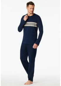 Schlafanzug Schiesser "Casual Nightwear", Herren, Gr. 56, 801, blau, Single Jersey, Obermaterial: 100% Baumwolle, bequem lang, Rundhals, Homewear-Sets Schlafanzug, mit langen &Auml;rmeln und Rundhalsausschnitt