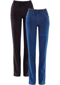 Stretch-Hose bonprix, Damen, Gr. 42, N-Gr, blau (blau denim, schwarz), Denim/Jeans, Obermaterial: 97% Baumwolle, 3% Elasthan, unifarben, regular fit lang, Hosen Stretch-Hose, mit elastischem Gummibund, Regular Fit, schmale Beinform