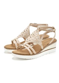 Sandalette Lascana "Sommerschuh", Damen, Gr. 41, beige, Obermaterial: 100% Textilmaterial. Decksohle: 100% Textilmaterial. Futter: 100% Lederimitat. Laufsohle: 100% Synthetik, gemustert, Basic, Schuhe Sandalette, Sandalette, Sommerschuh mit Keilabsatz gepolsterter Innensohle VEGAN, Topseller