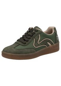 Plateausneaker RIEKER SPORT, Damen, Gr. 37, gr&uuml;n (oliv), Lederimitat, Schuhe Plateausneaker, Freizeitschuh, Halbschuh, Schn&uuml;rschuh in veganer Verarbeitung