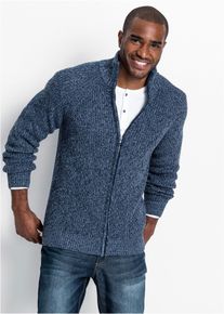 Strickjacke bonprix, Herren, Gr. 48/50 (M), blau (mattblau meliert), Strick, Obermaterial: 50% Baumwolle, 50% Polyacryl, meliert, regular fit h&uuml;ftbedeckend, Rundhals, Raglan&auml;rmel Strickb&uuml;ndchen, Strickjacken Strickjacke, mit Stehkragen, Regular Fit, meliertes Garn