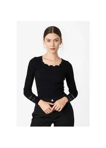 Langarmshirt rosemunde "Benita Silk Blouse", Damen, Gr. S, schwarz, Rippware, Obermaterial: 70% Seide, 30% Baumwolle, unifarben, schmal h&uuml;ftlang, tiefer Rundhals, Spitzenkante, Shirts Langarmshirt, Langarm, mit Spitze, feminin, bequem, Seiden- Baumwollmischung