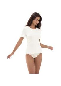 T-Shirt Mey "Emotion", Damen, Gr. 48, beige (champagner), Feinripp, Obermaterial: 50% Viskose, 46% Polyamid, 4% Elasthan, schmal h&uuml;ftbedeckend, Rundhals, Shirts T-Shirt, Ohne auftragende Seitenn&auml;hte