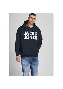 Jack & Jones Kapuzensweatshirt "CORP LOGO SWEAT HOOD", Herren, Gr. 6XL, blau (navy), angeraute Sweatware, Obermaterial: 70% Baumwolle, 30% Polyester, JACK & JONES PLUSSIZE, bedruckt, normal normal, Rundhals, B&uuml;ndchen, Sweatshirts, Bis Gr&ouml;&szlig;e 6XL