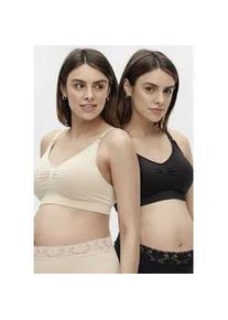 Bustier MAMALICIOUS "MLILJA FEED ME BRA NF 2-P A. NOOS", Damen, Gr. M, N-Gr, schwarz (schwarz, mellow buff), Jersey, Obermaterial: 73% Nylon, 20% Polyamid, 7% Elasthan, unifarben, normal, BHs Bustier, mit abnehmbarem Tr&auml;ger