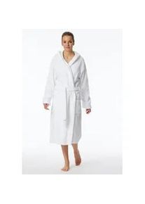 Damenbademantel Schiesser "Essentials", Damen, Gr. L, wei&szlig; (100, wei&szlig;), Baumwolle, unifarben, Midil&auml;nge, Hausm&auml;ntel, mit kuscheliger Kapuze