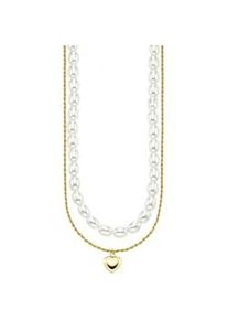 Kette mit Anh&auml;nger "Schmuck Geschenk Silber 925 Halskette mit Perlen und Herzanh&auml;nger", gold (gelbgoldfarben, wei&szlig;), ANISTON JEWELRY & WATCHES, Halsketten, Damen, Perlen Silber 925 (Sterlingsilber), L: 39 50 B: 1mm, Perlen, Silber 925 (Sterlingsilber), mit Perle (synth.), B:1mm
