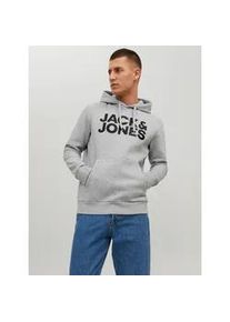 Jack & Jones Kapuzensweatshirt JACK & JONES "JJECORP Kapuze und Frontprint", Herren, Gr. M, grau (light grau melange), Obermaterial: 68% Baumwolle, 28% Polyester, 4% Viskose, bedruckt, normal, Rundhals, B&uuml;ndchen, Sweatshirts, bedruckt, modisch, regular fit, Baumwollmischung, Rundhals