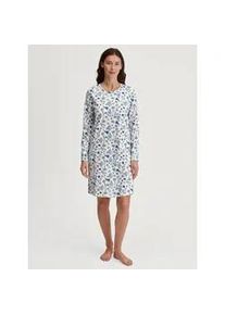 Nachthemd Calida "Flower Nights", Damen, Gr. S (40/42), N-Gr, blau (riviera blau), Obermaterial: 100% Baumwolle, bequem kniefrei, Rundhals, Kleider Nachthemd, Allover-Print, Pure Cotton, Langarm, atmungsaktiv, weich