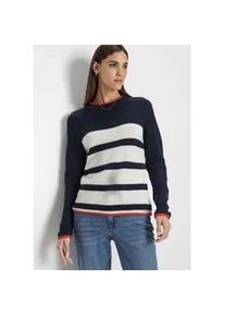 Streifenpullover HECHTER PARIS, Damen, Gr. 36/38, blau (navy sanftes wei&szlig;), Strick, Obermaterial: 50% Baumwolle, 50% Polyacryl, gestreift, figurumspielend h&uuml;ftlang, Rundhals, Pullover Streifenpullover, mit Kontrastkante