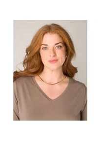 T-Shirt Base Level Curvy "Alba", Damen, Gr. 46, grau (schwarz taupe), Single Jersey, Obermaterial: 94% Viskose, 6% Elasthan, unifarben, figurumspielend h&uuml;ftlang, V-Ausschnitt, abgesteppt, Shirts T-Shirt, mit V-Ausschnitt