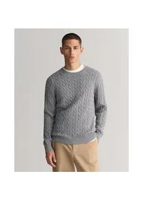 Strickpullover Gant "COTTON CABLE C-NECK", Herren, Gr. 3XL, grau (grau melange), Strick, Obermaterial: 100% Baumwolle, Zopfmuster, Basic, regular fit h&uuml;ftlang, Rundhals, Rippstrickb&uuml;ndchen, Pullover Strickpullover, mit Wappen-Logostickerei auf der Brust