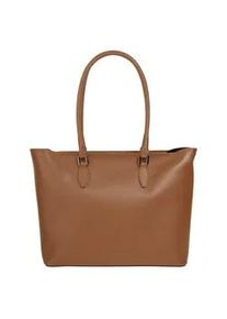 Shopper CLUTY, Damen, Gr. B/H/T: 40cm x 30cm x 12cm onesize, braun (cognac), Leder, leicht gl&auml;nzend, unifarben, Taschen Shopper, echt Leder, Made in Italy