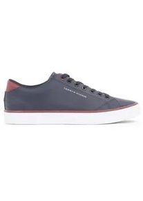 Sneaker Tommy Hilfiger "TH HI VULC CORE LOW LEATHER ESS", Herren, Gr. 42, blau (dunkelblau), Leder, Lederimitat, kontrastfarbene Details, Schuhe Sneaker, Freizeitschuh, Halbschuh, Schn&uuml;rschuh mit Ziern&auml;hten an der Ferse
