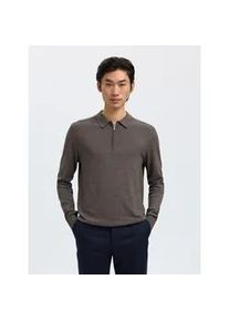 Polokragenpullover Selected "SLHBERG LS HALF ZIP POLO NOOS", Damen, Gr. XL, morel detail:twist, Strick, Obermaterial: 100% Baumwolle, unifarben, regular fit normal, Rundhals, Pullover