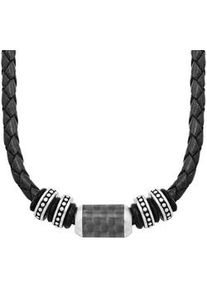 Kette mit Anh&auml;nger s.Oliver "Hauptkollektion", schwarz (edelstahlfarben, schwarz), Halsketten, Herren, Edelstahl Leder, L: 50, Edelstahl, Leder, mit Carbon