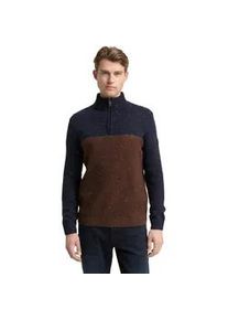 Troyer Tom Tailor, Herren, Gr. XXL, navy braun color block, Strick, Obermaterial: 60% Baumwolle, 40% Polyacryl, colorblocking, regular fit normal, ohne Ausschnitt, Rippb&uuml;ndchen, Pullover Troyer, mit Logo Stickerei