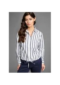 Hemdbluse Laura Scott, Damen, Gr. 44, blau (blau gestreift), Web, Obermaterial: 60% Baumwolle, 38% Polyester, 2% Elasthan, gestreift, l&auml;ssig geschnitten, Blusen Hemdbluse, in verk&uuml;rzter Form mit Bindeband