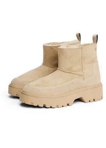 Winterboots Tommy Hilfiger "REAL SHEARLING PULLON SNOWBOOT", Damen, Gr. 40, hellbraun, Veloursleder, unifarben, Schuhe Winterboots, Plateau, Schlupfboots mit abgesteppter Ziernaht