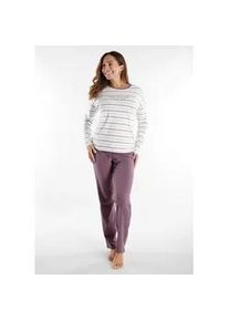 Pyjama Tom Tailor "Zaria", Damen, Gr. 38 (M), lila, Single Jersey, Obermaterial: 95% Baumwolle, 5% Elasthan, lang, Rundhals, gerader Abschluss, Homewear-Sets Pyjama, gestreiftes Oberteil, mit Rundhalsausschnitt und langem Arm