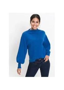 Strickpullover bonprix "Oversize-Pullover aus Viskose-Mix", Damen, Gr. 32/34 (XS), blau (royalblau), Feinstrick, Obermaterial: 50% Viskose, 26% Polyamid, 24% Polyester, unifarben, bequem h&uuml;ftlang, hoch geschlossener Ausschnitt, extrabreites B&uuml;ndchen, Pullover Strickpullover, toller Viskose-Mix, mit modischen Ballon&auml;rmeln mit breiten B&uuml;ndchen