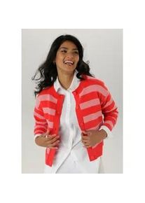 Strickjacke Aniston SELECTED, Damen, Gr. 48, rot (rot, wei&szlig;), Strick, Obermaterial: 70% Baumwolle, 30% Polyamid, gemustert, gestreift, figurumspielend taillenbedeckt, Rundhals, Strickb&uuml;ndchen, Strickjacken Strickjacke, im trendigen Streifen-Dessin