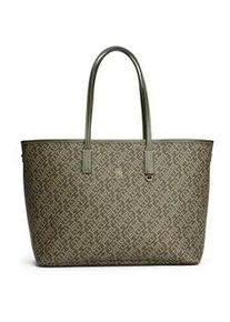 Tragetasche Tommy Hilfiger "TH MONOPLAY LEATHER TOTE", Damen, Gr. B/H/T: 44cm x 27cm x 15cm, oliv, Leder, Lederimitat, Taschen, Damen Schultertasche mit bedrucktem TH-Monogramm