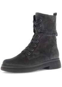 Schn&uuml;rboots Gabor, Damen, Gr. 42, dunkelgrau, Veloursleder, unifarben, Schuhe Schn&uuml;rboots, Blockabsatz, Schn&uuml;rstiefelette mit Innenrei&szlig;verschluss, G-Weite