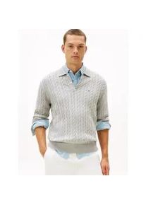 Polokragenpullover Tommy Hilfiger "CLASSIC COTTON CABLE", Herren, Gr. XL, light grau heather, Strick, Obermaterial: 100% Baumwolle, regular fit, Rippb&uuml;ndchen, Pullover, mit Zopfmuster, regular fit