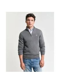 Troyer Gant "CASUAL COTTON HALF ZIP", Herren, Gr. 3XL, grau (dunkelgrau melange), Strick, Obermaterial: 100% Baumwolle, regular fit h&uuml;ftlang, hoch geschlossener Ausschnitt, elastischer Bund, Pullover Troyer, mit grafischer Logostickerei auf der Brust