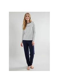 Pyjama Tom Tailor "Zaria", Damen, Gr. 46 (XXXL), blau, Single Jersey, Obermaterial: 95% Baumwolle, 5% Elasthan, lang, Rundhals, gerader Abschluss, Homewear-Sets Pyjama, gestreiftes Oberteil, mit Rundhalsausschnitt und langem Arm