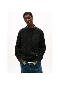 Tommy Hilfiger Rundhalspullover TOMMY JEANS "TJM REG CHUNKY CABLE", Herren, Gr. L, schwarz, Strick, Obermaterial: 100% Baumwolle, regular fit, Rundhals, Rippb&uuml;ndchen, Pullover Rundhalspullover, Grobstrick mit Zopfmuster, regular fit, Rundhals