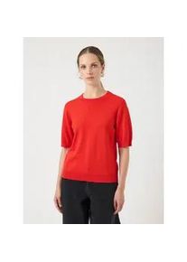 Strickpullover Y.A.S "YASLENA SS KNIT PULLOVER S. NOOS", Damen, Gr. L, fiery rot, Strick, Obermaterial: 75% Viskose, 25% Nylon, unifarben, regular fit normal, Rundhals, Pullover Strickpullover