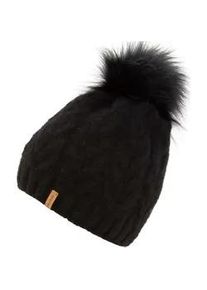 Bommelm&uuml;tze Chillouts "Flora Hat", Damen, schwarz, Obermaterial: 76% Polyacryl, 22% Polyester, 2% Polyamid, Zopfmuster, unifarben, M&uuml;tzen, mit abnehmbarem Kunstfell-Pompon, in Europa gefertigt