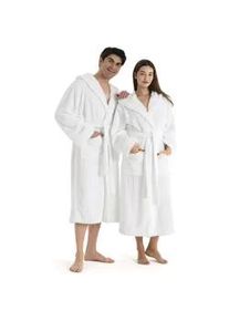 Unisex-Bademantel "Lovina gestreift, ideal f&uuml;r Sauna & Spa, Hotelbademantel, Morgenmantel" Gr. XS, wei&szlig;, L:120cm, Microfaser, LeGer Home by Lena Gercke, Hausm&auml;ntel, Hoch-Tief, kuschelig weicher Fleece, pl&uuml;sch, Damen und Herren, XS-3XL