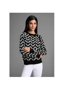 Rundhalspullover Laura Scott, Damen, Gr. 36/38, schwarz-wei&szlig; (schwarz sanftes wei&szlig; gemustert), Feinstrick, Obermaterial: 50% Viskose, 28% Polyester, 22% Polyamid, Jacquardmuster, figurumspielend h&uuml;ftlang, Rundhals, Raglan&auml;rmel Rippb&uuml;ndchen, Pullover Rundhalspullover, kuscheliger Strick mit Jaquardmuster und Kn&ouml;pfen - NEUE KOLLEKTION