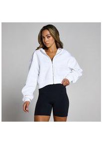 Myprotein MP Damen Basics Kapuzenpulli mit verk&uuml;rztem Schnitt und durchgehendem Rei&szlig;verschluss &ndash; Wei&szlig; - S