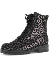 Schn&uuml;rstiefelette Gabor "PISA", Damen, Gr. 39, schwarz, leo, Veloursleder, Schuhe Schn&uuml;rstiefelette, Blocakabsatz, Schn&uuml;rboots im Animal-Look, Komfortweite G