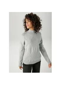 Strickpullover Aniston CASUAL, Damen, Gr. 46, grau (hellgraumeliert), Strick, Obermaterial: 50% Viskose, 26% Polyamid, 24% Polyester, Rautenmuster, meliert, oversize h&uuml;ftlang, Rippstrickb&uuml;ndchen, Pullover Strickpullover, im trendigen Rauten-Muster