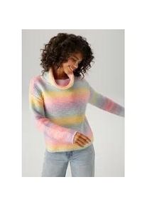 Strickpullover Aniston CASUAL, Damen, Gr. 42, regenbogenfarben, Grobstrick, Obermaterial: 100% Polyacryl, colorblocking, gestreift, l&auml;ssig geschnitten kurz, Rippstrickb&uuml;ndchen, Pullover Strickpullover, aus regenbogenfarbenem Space-Garn, Topseller