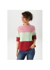 Strickpullover Aniston CASUAL, Damen, Gr. 40, rot (malve, lindgr&uuml;n, bordeaux), Grobstrick, Obermaterial: 100% Polyacryl, colorblocking, gestreift, figurumspielend h&uuml;ftlang, Raglan&auml;rmel Rippstrickb&uuml;ndchen, Pullover Strickpullover, im trendfarbigen Color-Blocking, Topseller