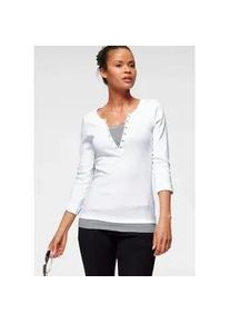 2-in-1-Shirt Kangaroos, Damen, Gr. 40/42, blau (wei&szlig;, marine), Obermaterial: 100% Baumwolle, geringelt, gestreift, unifarben, sehr figurbetont, Rundhals, abgesteppt, Shirts 2-in-1 Shirt Shirt Rundhalsshirt Langarmshirt, Langarm, sehr figurbetont