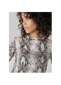 Langarmshirt Aniston CASUAL, Damen, Gr. 48, braun (hellbeige, dunkelbraun, braun, hellbraun), Single Jersey, Obermaterial: 100% Polyester, Animal-Print, Schlangenoptik, bedruckt, figurumspielend h&uuml;ftlang, Rundhals, Babylock, Shirts Langarmshirt, mit farbharmonischen Schlangen-Druck