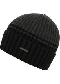 Beanie Chillouts "Malik Hat", Damen, dunkelgrau, schwarz, Rippstrick, Materialmix, M&uuml;tzen Beanie, Mit Umschlag, zweifarbig